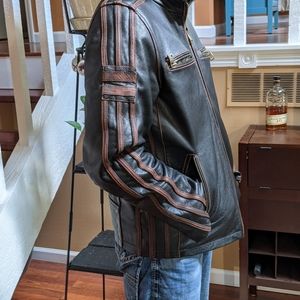 Men's leather moto jacket-EUC.